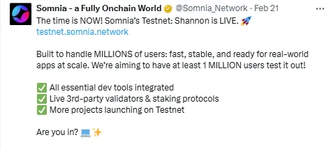 Somnia Testnet Live