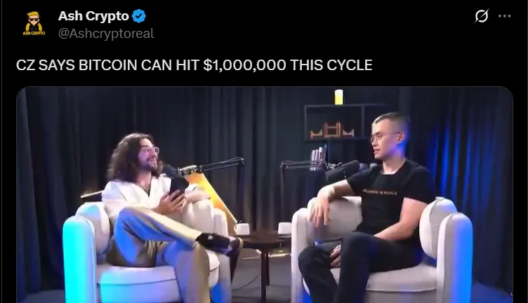 CZ Bitcoin Prrice Prediction $1 Million