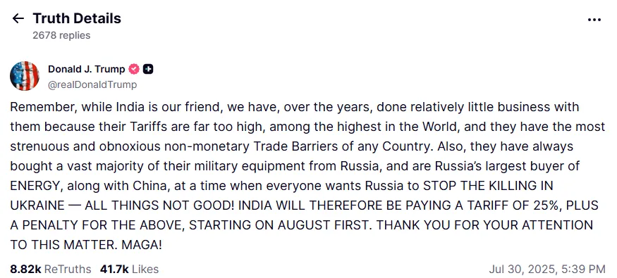 Trump truth social post Trump truth social post