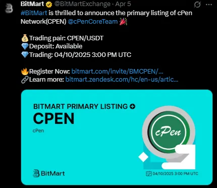 CPen Listing on BitMart CPen Listing on BitMart