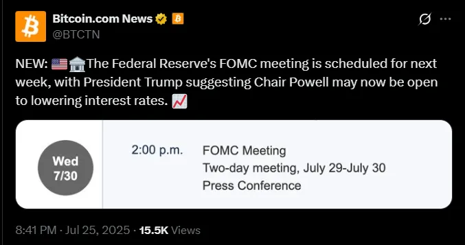 FOMC Meeting Next Week: Trump Hints Rate Cut