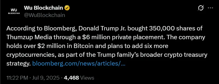 Trump Jr. Bitcoin Investment