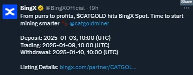 Cat Gold Miner Listing Date on BingX