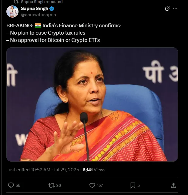 No Crypto reforms in India No Crypto reforms in India