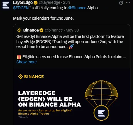 LayerEdge listing on Binance LayerEdge listing on Binance