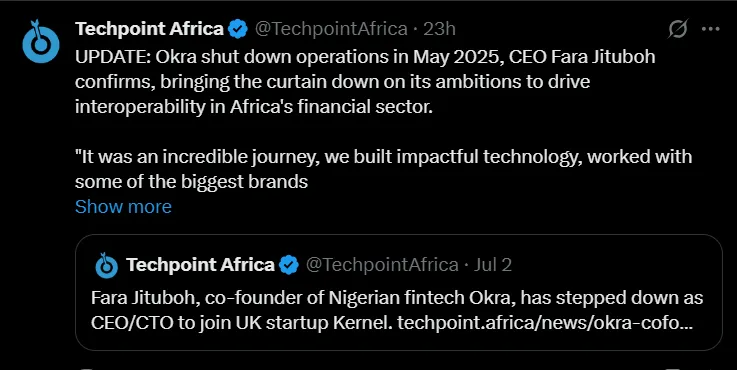 Okra Fintech Shutdown