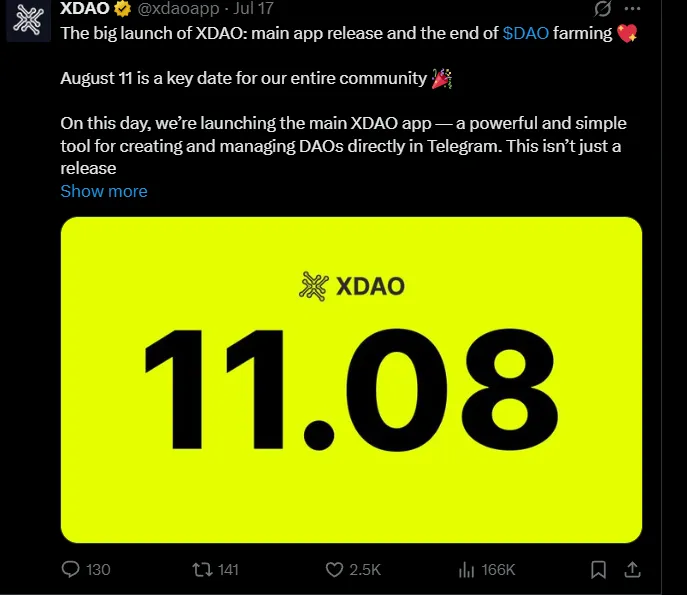 DAO APP LAunch And Farming End Date