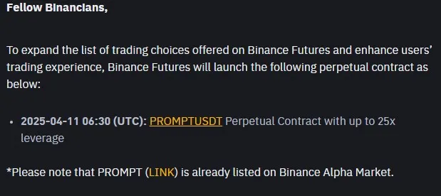 PROMPT Binance Futures listing PROMPT Binance Futures listing