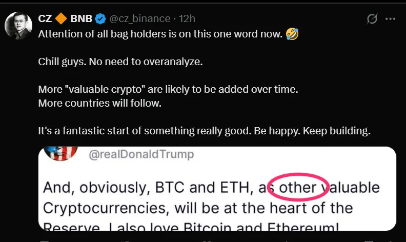 CZ Binance tweet