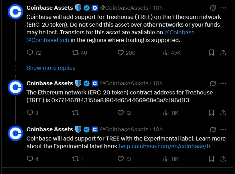 TREE Coin on Coinbase TREE Coin on Coinbase