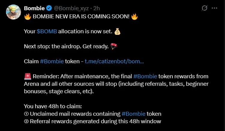 Bombie Airdrop Claim Deadline