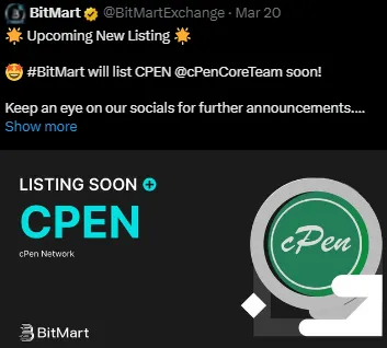 cPen listing on BitMart cPen listing on BitMart