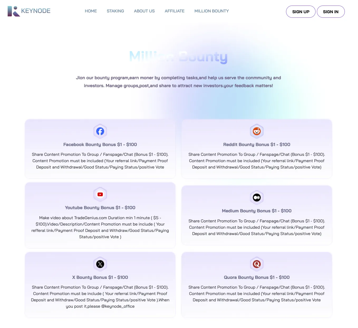 Keynode.net’s Million Bounty Program