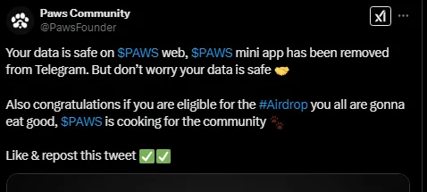 PAWS community X post