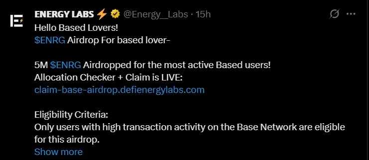 Energy Labs Airdrop Live