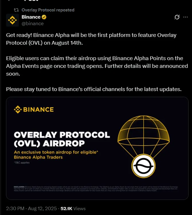 Binance Alpha Listing OVL Binance Alpha Listing OVL