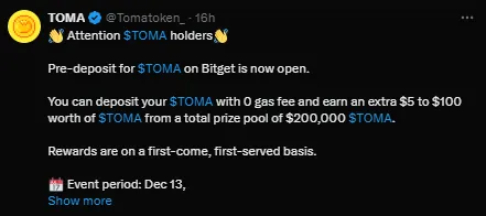 $TOMA Pre-Deposit Details 