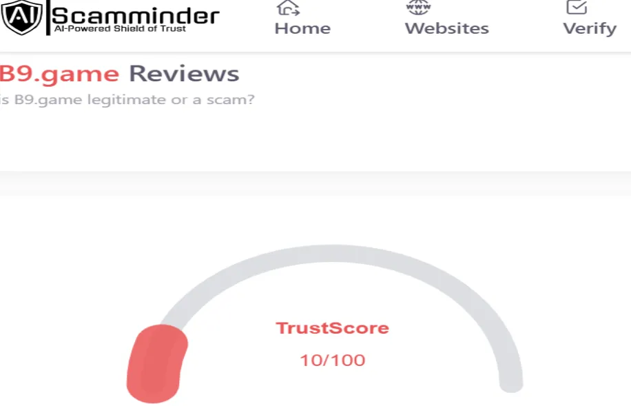 B9 Game gets a trust score of 10 out of hundred From Scandminder