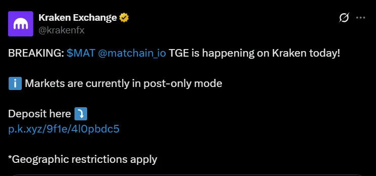 Matchain TGE on Kraken