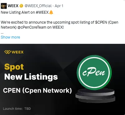 cPen Token Listing on WEEX