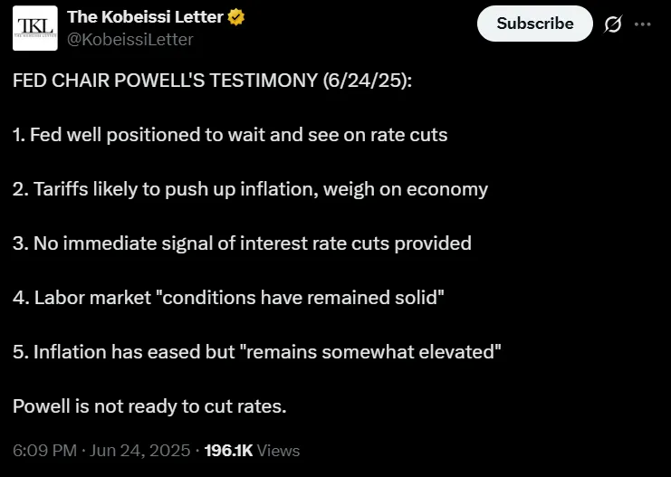 Jerome Powell Testimony Today