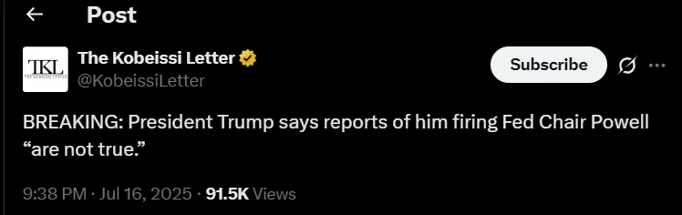 Trump Denies Firing Powell