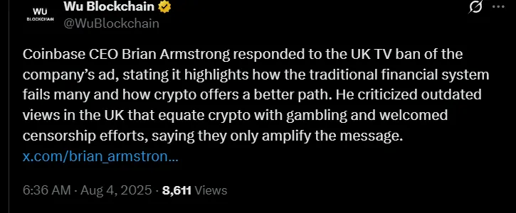 Coinbase Ad banned In UK Coinbase Ad banned In UK