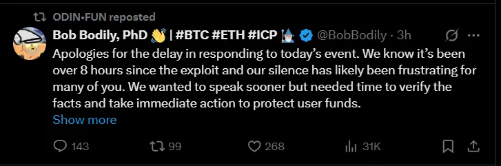 ODIN.FUN $7M Bitcoin Loss in a Hack