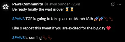 Paws Listing date and TGE Paws Listing date and TGE