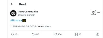 PAWS Binance Listing