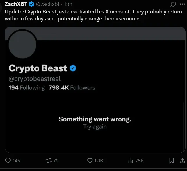 Crypto Beast Deleted the X Account