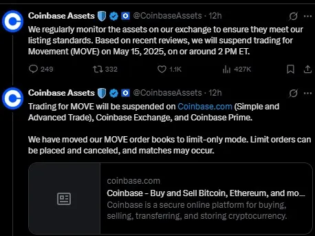Coinbase Delisting Movement