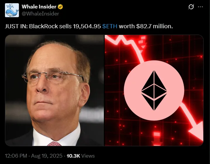 BlackRock Sold 19,504.95 $ETH Worth $82.7 Million