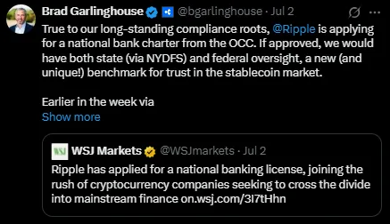 Ripple filed for US Bank charters Ripple filed for US Bank charters