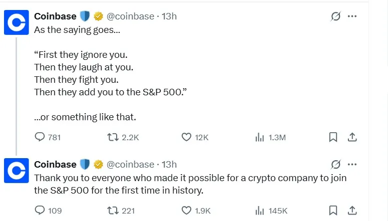 Coinbase S&P 500