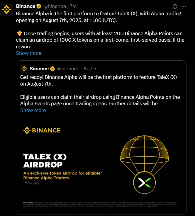 TaleX Airdrop Listing Date on Binance Alpha TaleX Airdrop Listing Date on Binance Alpha