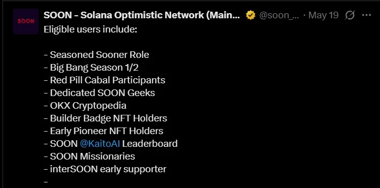 SOON Network Airdrop Eligibility