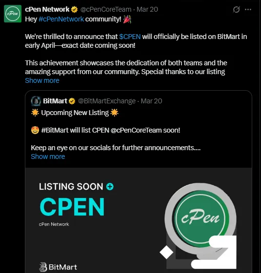 $cPen Listing on BitMart