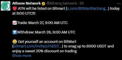 Athene Network listing on BitMart Athene Network listing on BitMart