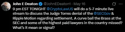 Lawyer John Deaton XRP Tweet Lawyer John Deaton XRP Tweet