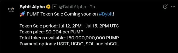 Pump Token Public Sales Goes live on Bybit