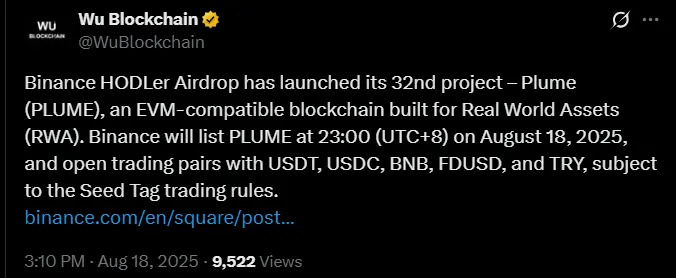Binace HODler Airdrop Plume