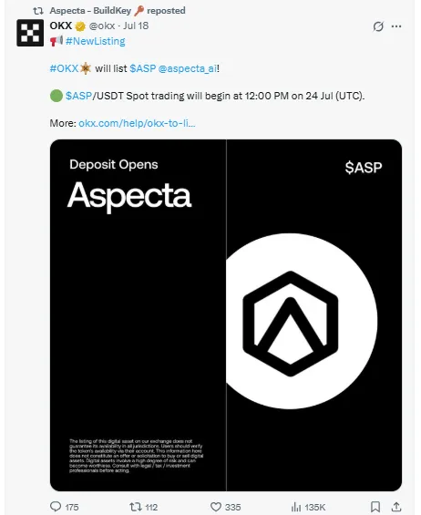 Aspecta OKX listing