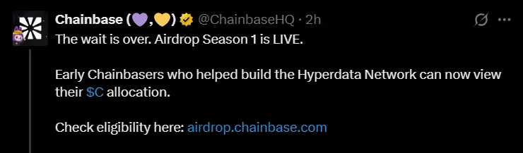 Chainbase Airdrop Live