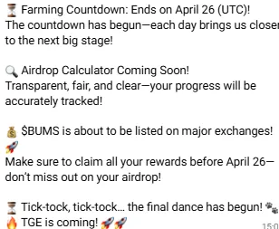 Telgram update of Bums Airdrop