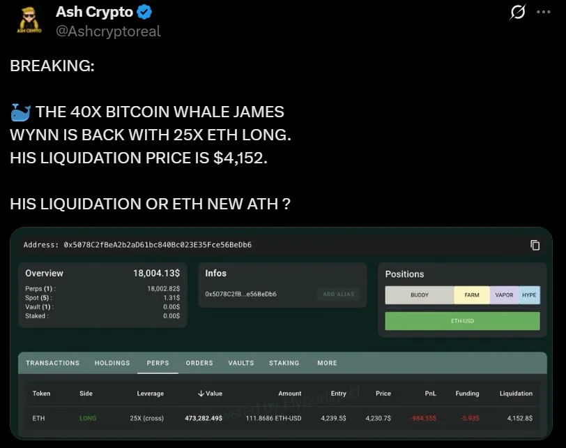 Ethereum Whale Buying: James Wynn
