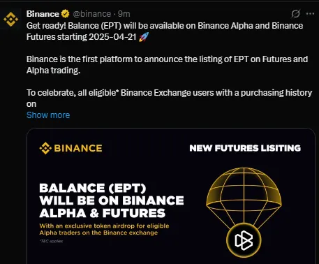 x post of binance