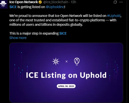 ICE Open Network Uphold Exchange Listing ICE Open Network Uphold Exchange Listing