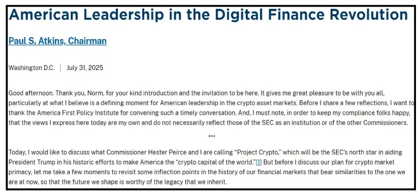 Paul Atkins Launched Project Crypto