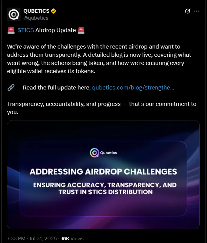 Qubetics airdrop update